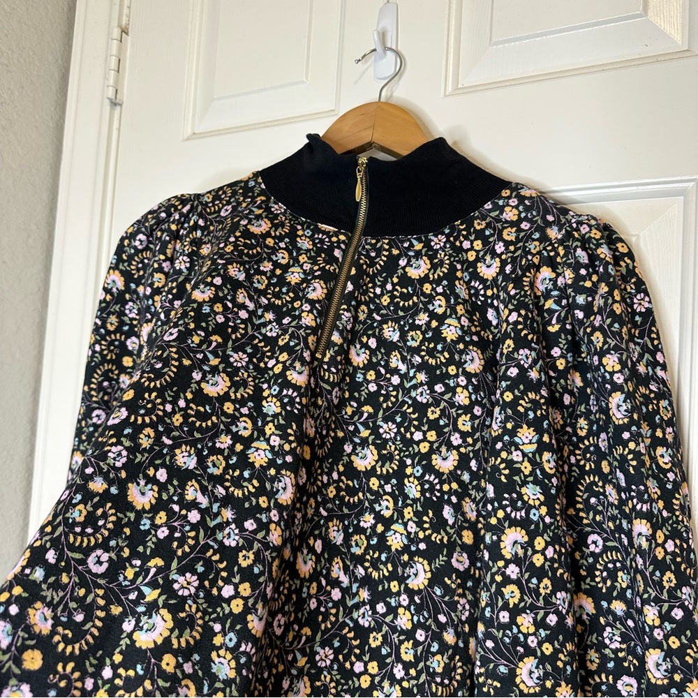 BNWT Selkie Sprit Black Floral The Pillow Turtleneck Quarter Zip Sz 1X Boho Cozy - Picture 2 of 8